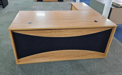 EX SHOWROOM - Modern Oak Executive Office Desk with Leather Panelling with Mobile Pedestal and Desk Level Return - 1800mm - 8690