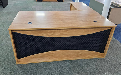 EX SHOWROOM - Modern Oak Executive Office Desk with Leather Panelling with Mobile Pedestal and Desk Level Return - 1800mm - 8690