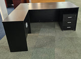 EX SHOWROOM - Modern Black Ash Executive Office Desk with Leather Panelling with Mobile Pedestal and Desk Level Return - 1800mm - 8690