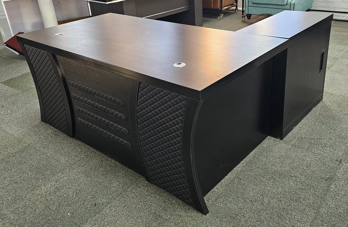 EX SHOWROOM - Modern Black Ash Executive Office Desk with Stylish Modesty Panel with Mobile Pedestal and Desk Level Return - 1800mm - 8674