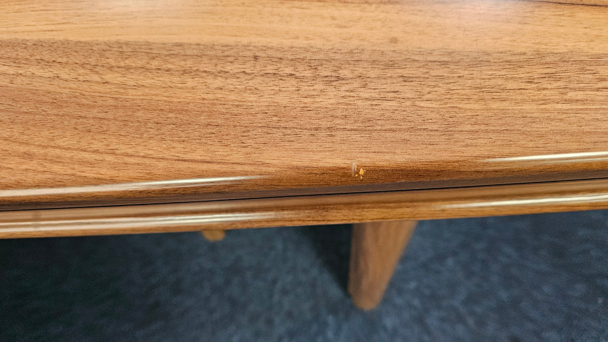 EX SHOWROOM - Light Oak Veneer Executive Office Desk with Return Storage Unit - Black Leather Chesterfield Modesty Panel - 1800mm - 1833