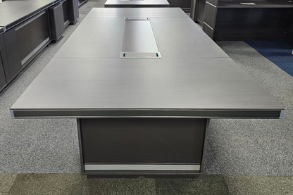 Modern Grey Oak Boardroom Table with Aluminium Edging - 3200mm - WKO-C1232