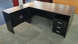 EX SHOWROOM - Modern Black Ash Executive Office Desk with Leather Panelling with Mobile Pedestal and Desk Level Return - 1800mm - 8690