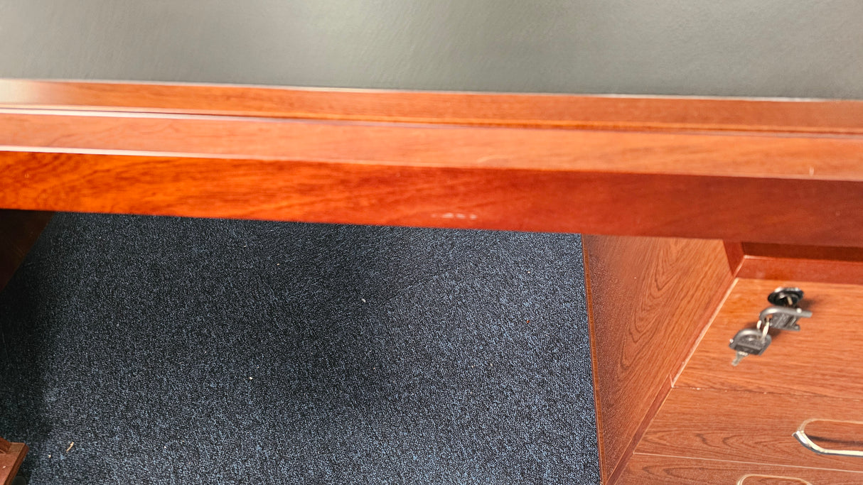 EX SHOWROOM - Walnut Real Wood Veneer Executive Desk with Pedestal and Return - 1800mm - BSE181