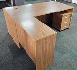 EX SHOWROOM - Modern Oak Executive Office Desk with Leather Panelling with Mobile Pedestal and Desk Level Return - 1800mm - 8690