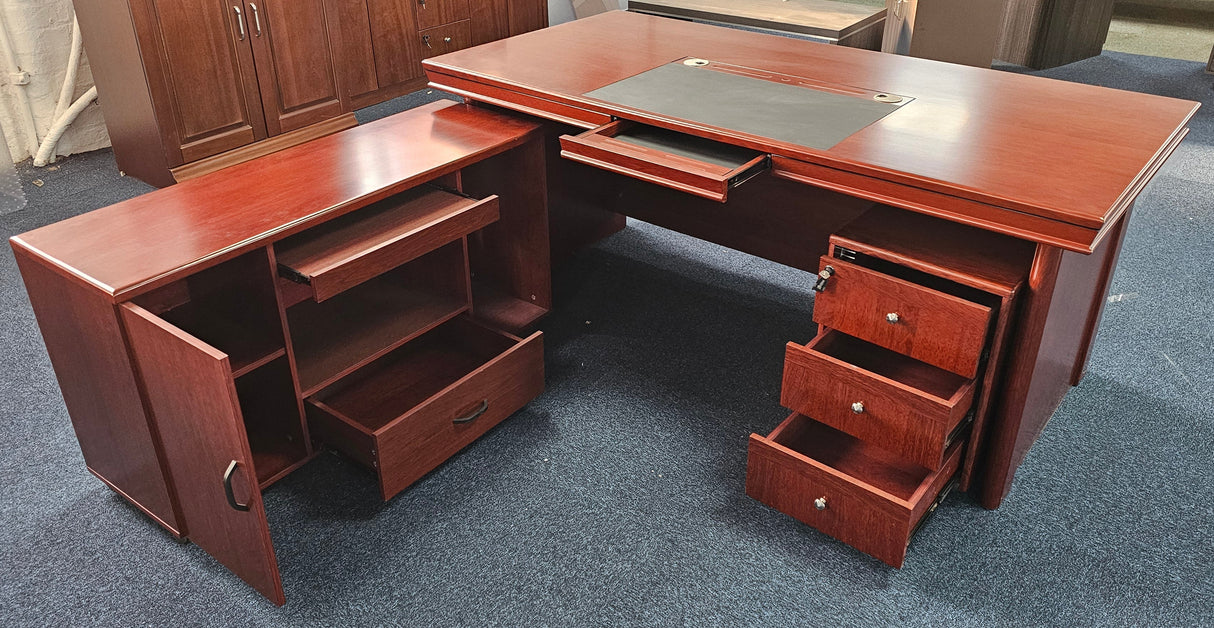 EX SHOWROOM - Mahogany Executive Office Desk with Pedestal and Return - 1800mm - 1830