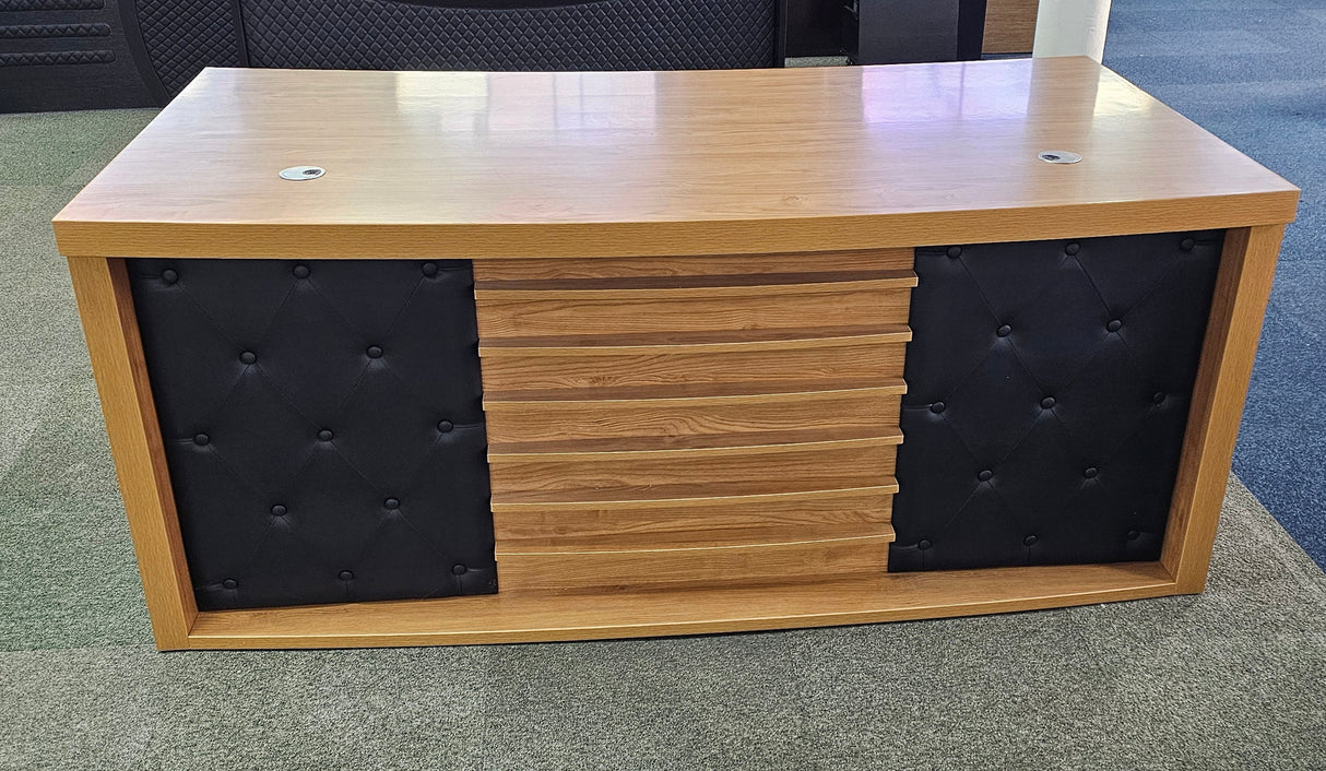 EX SHOWROOM - Modern Oak Executive Office Desk with Chesterfield Modesty Panel DESK ONLY - 1800mm - 8692