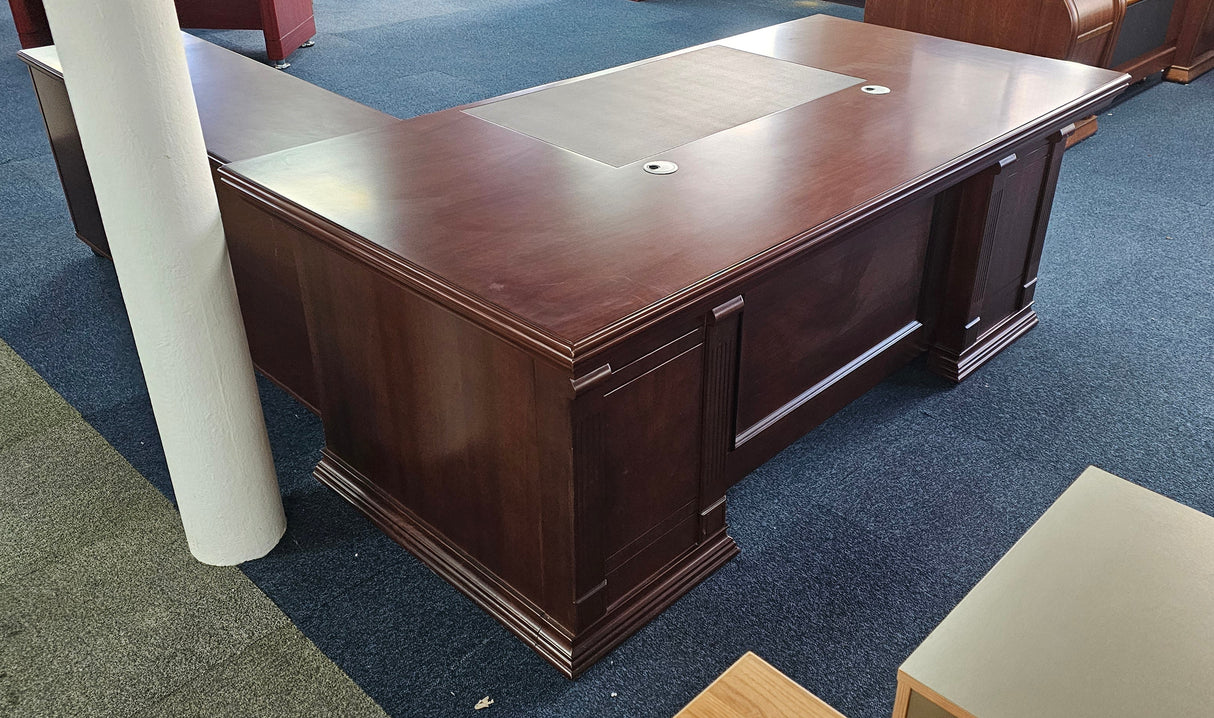 EX SHOWROOM - Quality Dark Walnut Real Wood Veneer Executive Office Desk with Pedestal and Return - 2000mm - JNY-2026