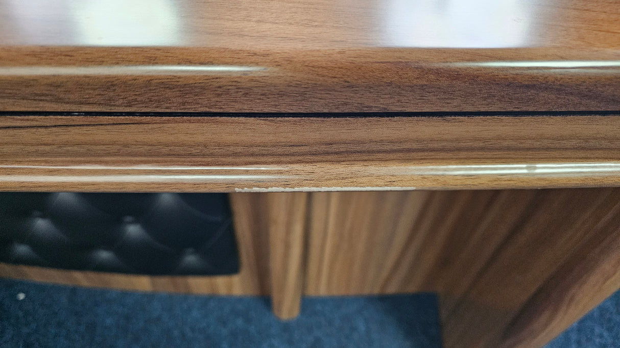 EX SHOWROOM - Light Oak Veneer Executive Office Desk with Return Storage Unit - Black Leather Chesterfield Modesty Panel - 1800mm - 1833