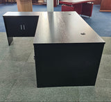 EX SHOWROOM - Modern Black Ash Executive Office Desk with Leather Panelling with Mobile Pedestal and Desk Level Return - 1800mm - 8690