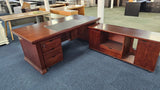 EX SHOWROOM - Quality Dark Walnut Real Wood Veneer Executive Office Desk with Pedestal and Return - 2000mm - JNY-2026