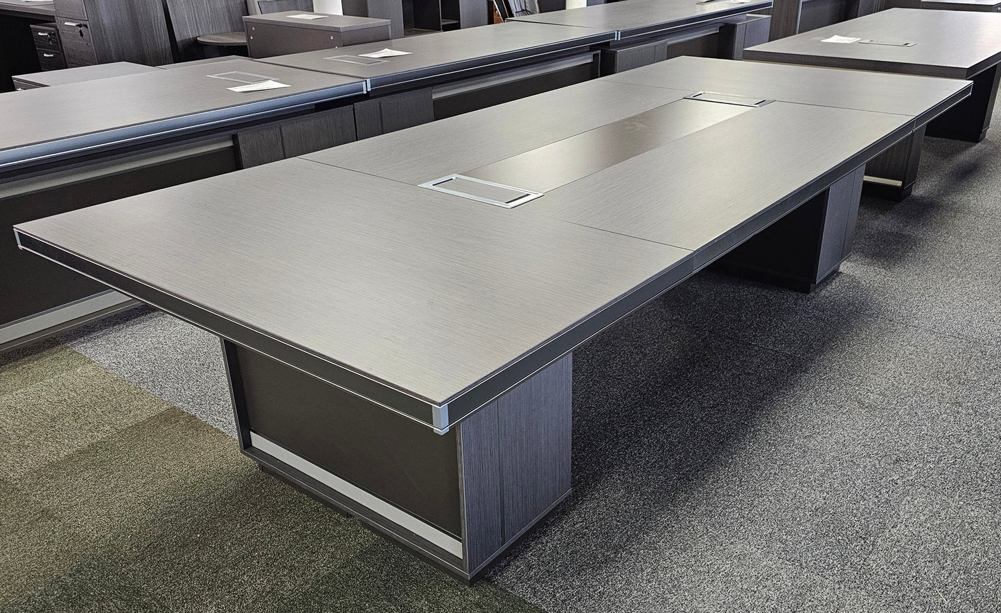Modern Grey Oak Boardroom Table with Aluminium Edging - 3200mm - WKO-C1232