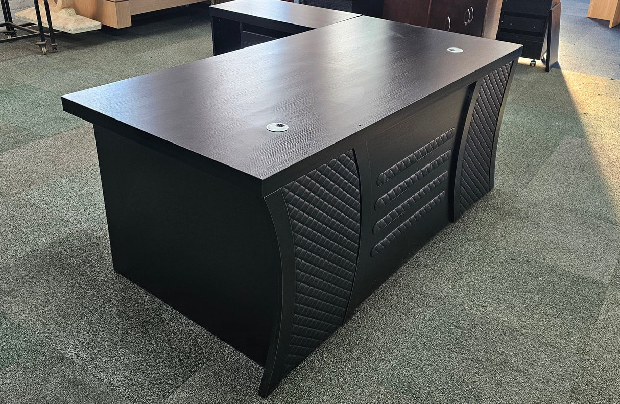 EX SHOWROOM - Modern Black Ash Executive Office Desk with Stylish Modesty Panel with Mobile Pedestal and Desk Level Return - 1800mm - 8674