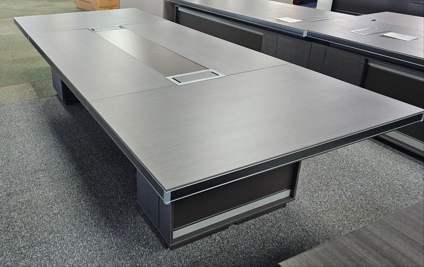 Modern Grey Oak Boardroom Table with Aluminium Edging - 3200mm - WKO-C1232