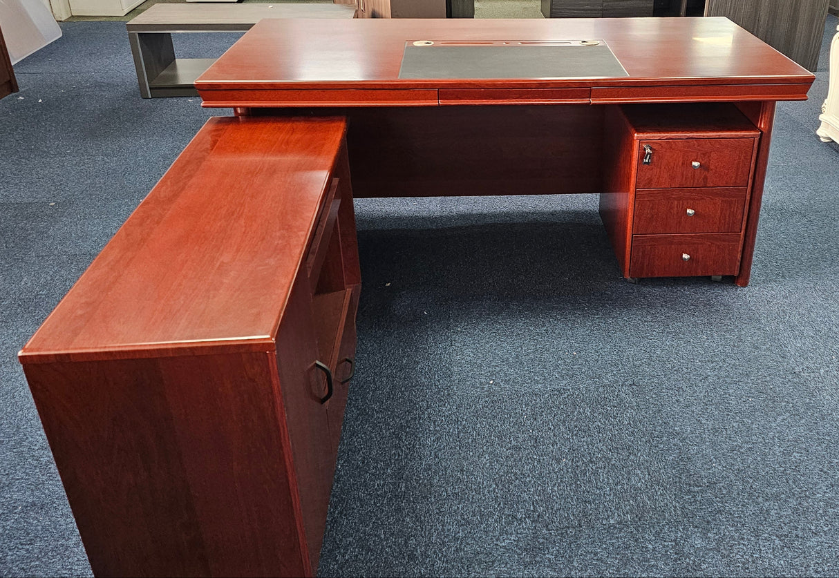 EX SHOWROOM - Mahogany Executive Office Desk with Pedestal and Return - 1800mm - 1830