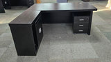 EX SHOWROOM - Modern Black Ash Executive Office Desk with Stylish Modesty Panel with Mobile Pedestal and Desk Level Return - 1800mm - 8674