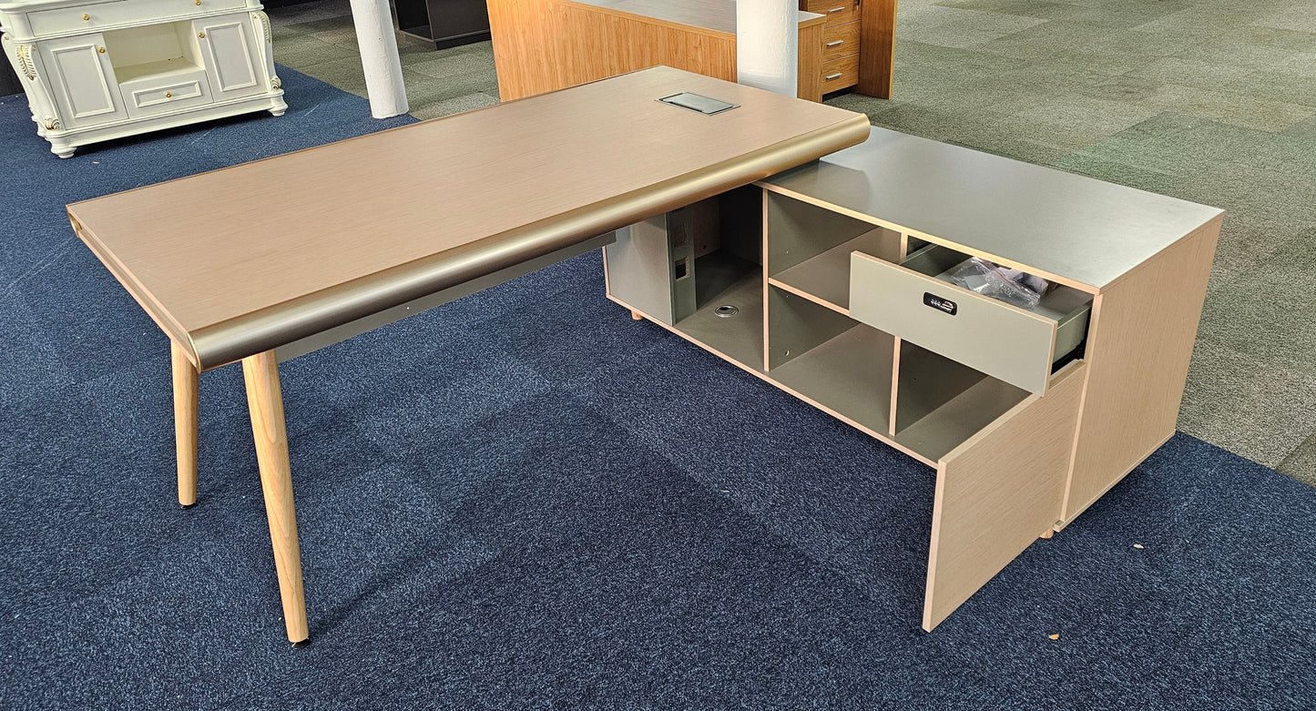EX SHOWROOM - Modern Oak and Sage Green Executive Right Hand Corner Desk with Gold Edging - 1800mm - CL1711