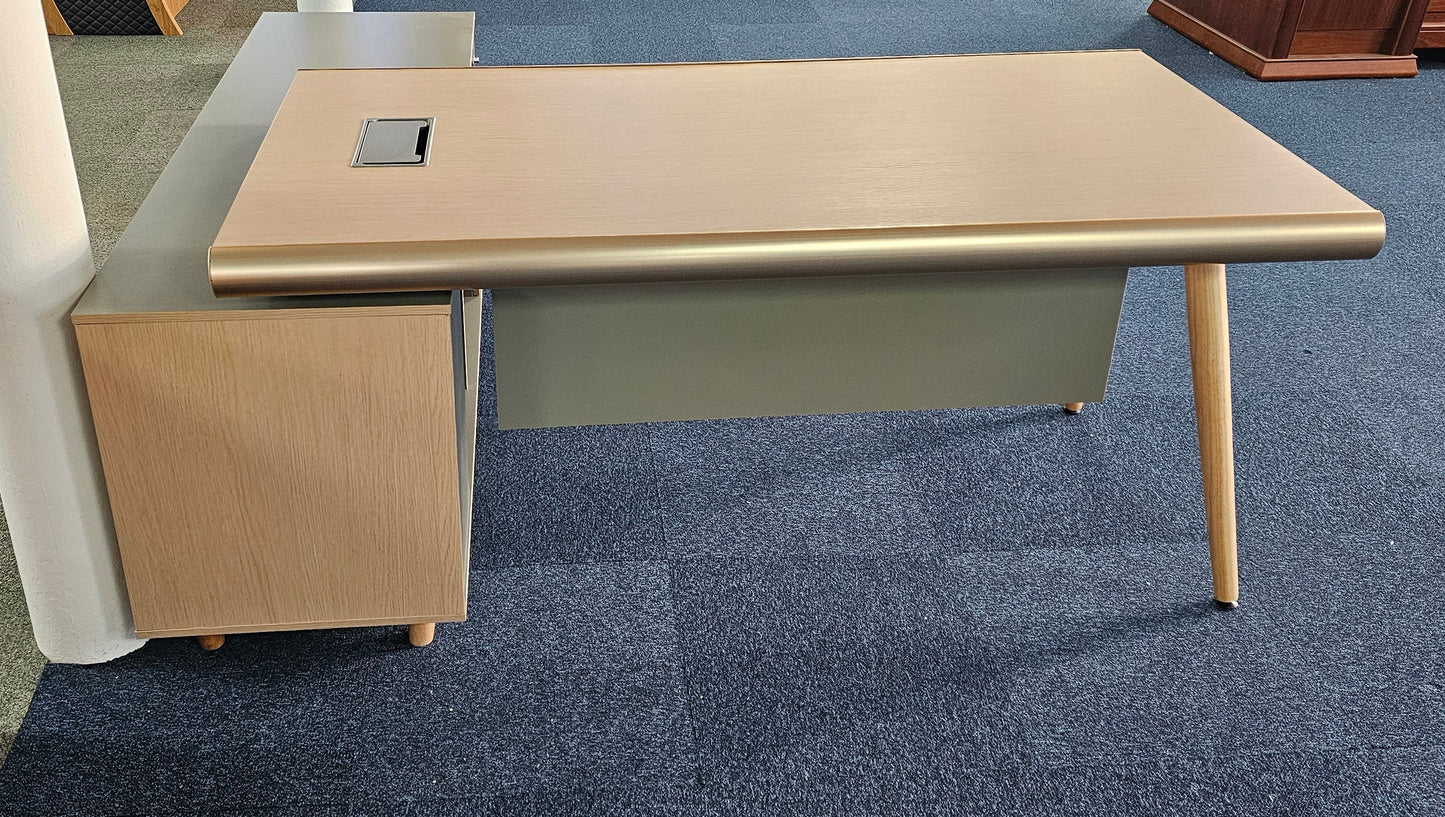 EX SHOWROOM - Modern Oak and Sage Green Executive Right Hand Corner Desk with Gold Edging - 1800mm - CL1711