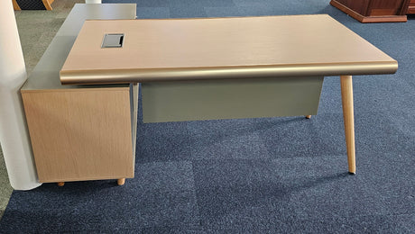EX SHOWROOM - Modern Oak and Sage Green Executive Right Hand Corner Desk with Gold Edging - 1800mm - CL1711