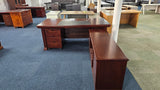 EX SHOWROOM - Quality Dark Walnut Real Wood Veneer Executive Office Desk with Pedestal and Return - 2000mm - JNY-2026
