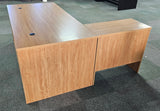 EX SHOWROOM - Modern Oak Executive Office Desk with Leather Panelling with Mobile Pedestal and Desk Level Return - 1800mm - 8690