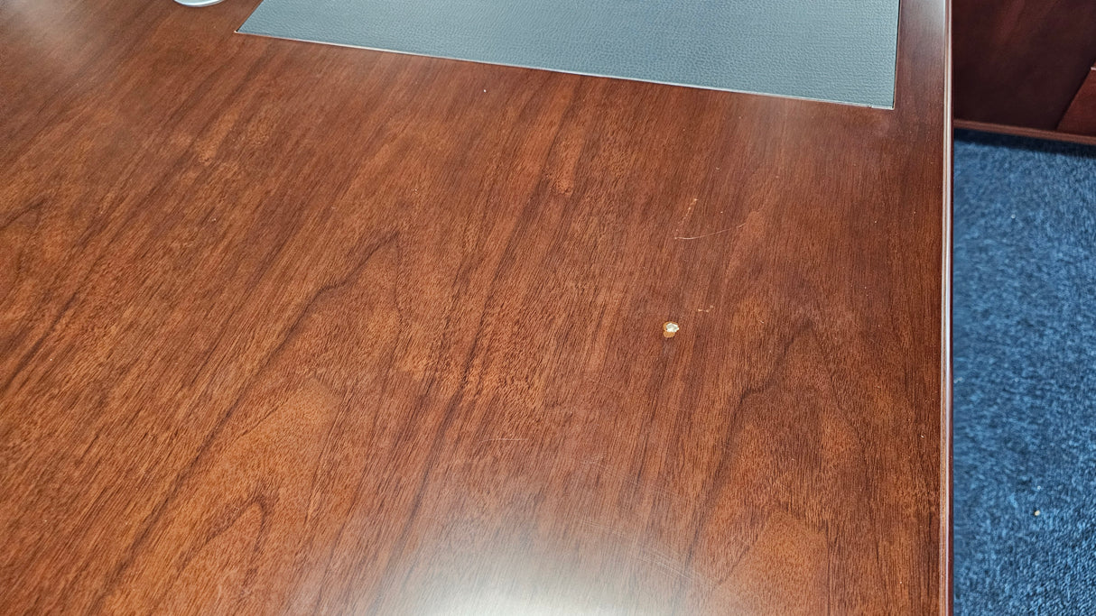 EX SHOWROOM - Quality Dark Walnut Real Wood Veneer Executive Office Desk with Pedestal and Return - 2000mm - JNY-2026