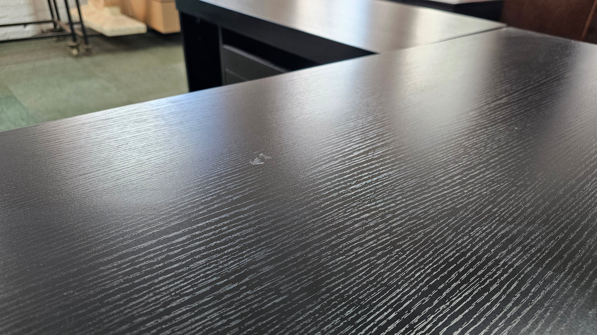 EX SHOWROOM - Modern Black Ash Executive Office Desk with Stylish Modesty Panel with Mobile Pedestal and Desk Level Return - 1800mm - 8674