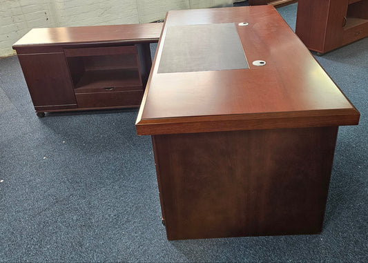 EX SHOWROOM - Walnut Real Wood Veneer Executive Desk with Pedestal and Return - 1800mm - BSE181