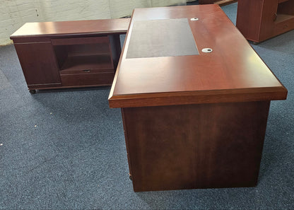 EX SHOWROOM - Walnut Real Wood Veneer Executive Desk with Pedestal and Return - 1800mm - BSE181