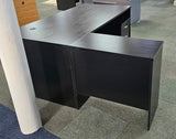 EX SHOWROOM - Modern Black Ash Executive Office Desk with Leather Panelling with Mobile Pedestal and Desk Level Return - 1800mm - 8690