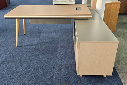 EX SHOWROOM - Modern Oak and Sage Green Executive Right Hand Corner Desk with Gold Edging - 1800mm - CL1711