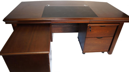 Real Walnut Veneer Executive Curved Office Desk With Pedestal & Return - 1600mm - U37162