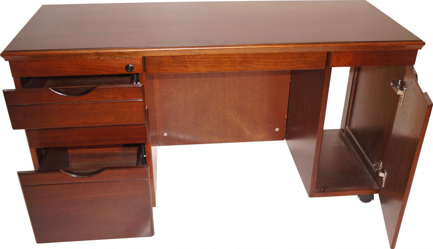 Real Walnut Veneer Executive Curved Office Desk With Pedestal & Return - 1600mm - U37162
