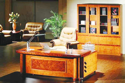 High Quality Executive Desk In Two Tone Yew Finish with Pedestal and Return - 1800mm or 2000mm - 1862