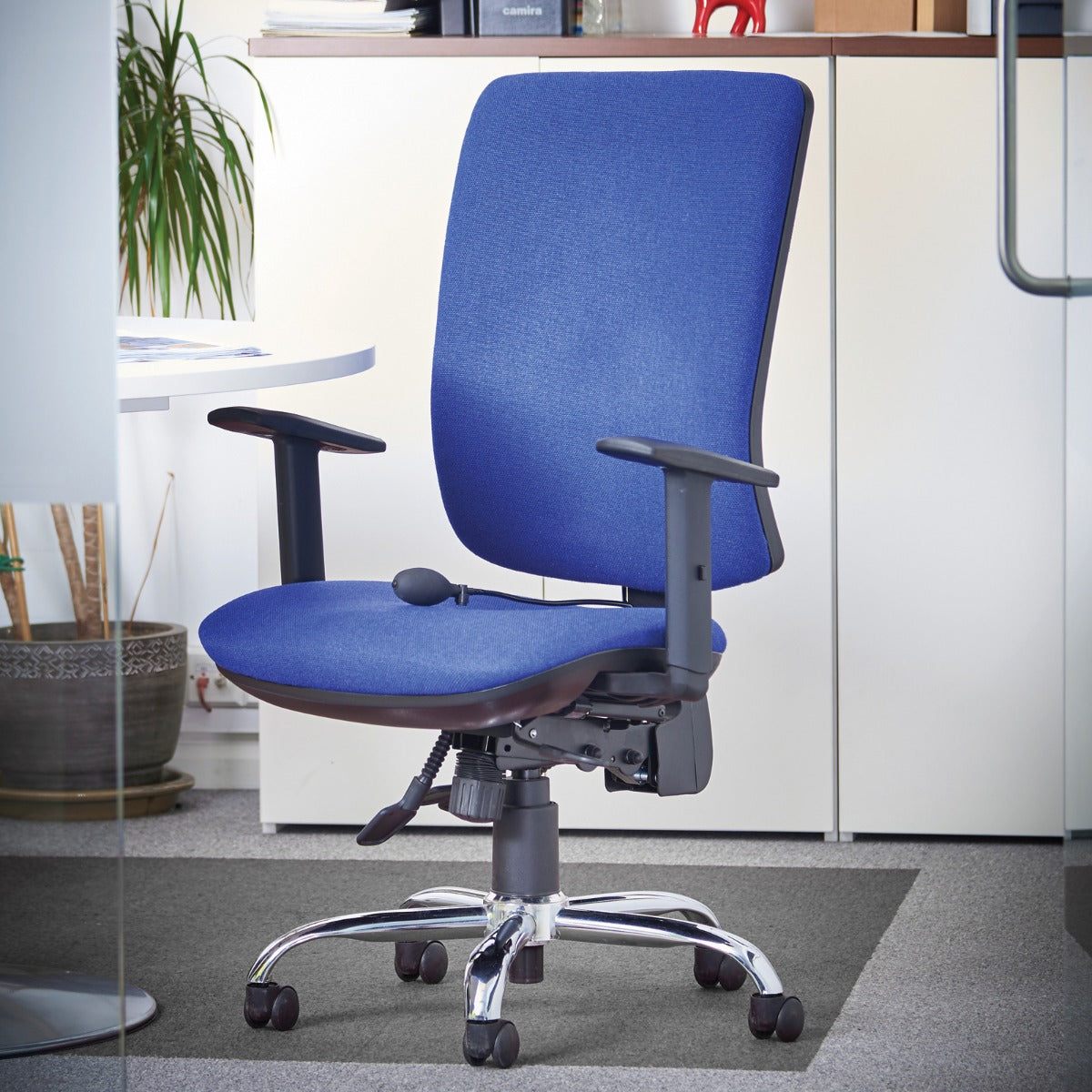 blue fabric office chair