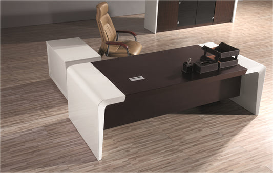 Prosparae Gloss White Executive Desk with Return & Pedestal - 2200mm - T1381