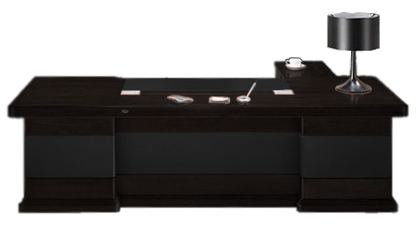 Luxury Black Ash Real Wood Veneer Executive Desk Black Leather Detailing - With Pedestal and Return - 2400mm / 2600mm / 2800mm - U9C241