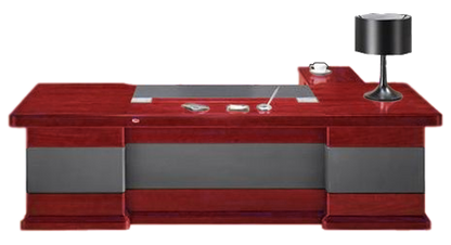 Luxury Cherry Rosewood Real Wood Veneer Executive Desk Black Leather Detailing - With Pedestal and Return - 2400mm / 2600mm / 2800mm - U9C241