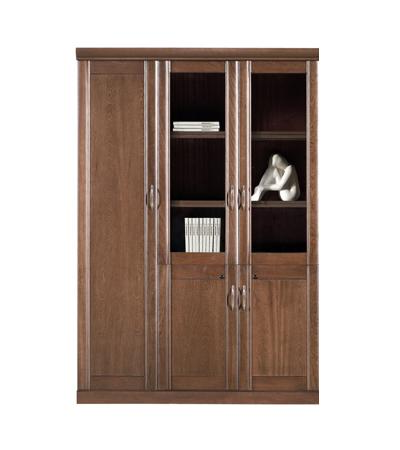 Real Wood Veneer Three Door Executive Bookcase with Glass - 1400mm - UM6503 UK
