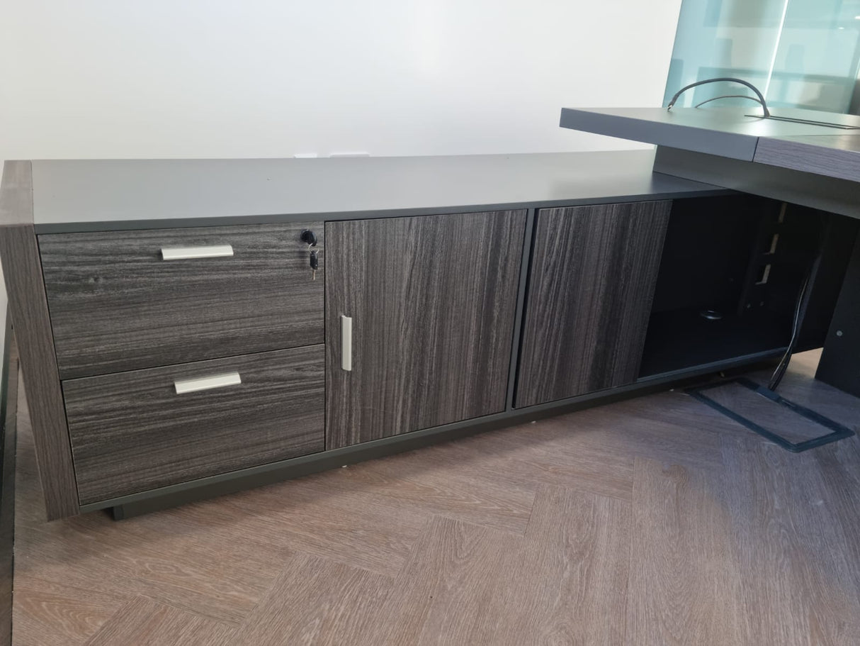 Large Modern Grey Oak Executive Office Desk with Built in Storage - 2400mm, 2800mm & 3200mm - LX-D04
