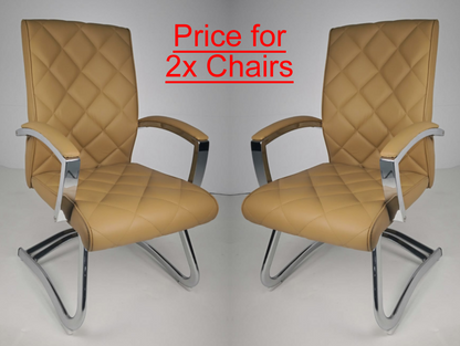 EX SHOWROOM - Pair of Quilted Beige Leather Stylish Cantilever Visitors Chair - ZV-B217