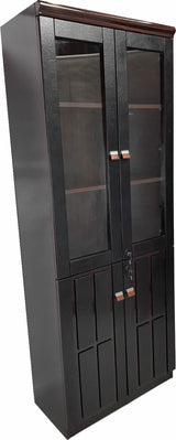 Quality Executive Office Bookcase Gloss Walnut with Black Leather B1236