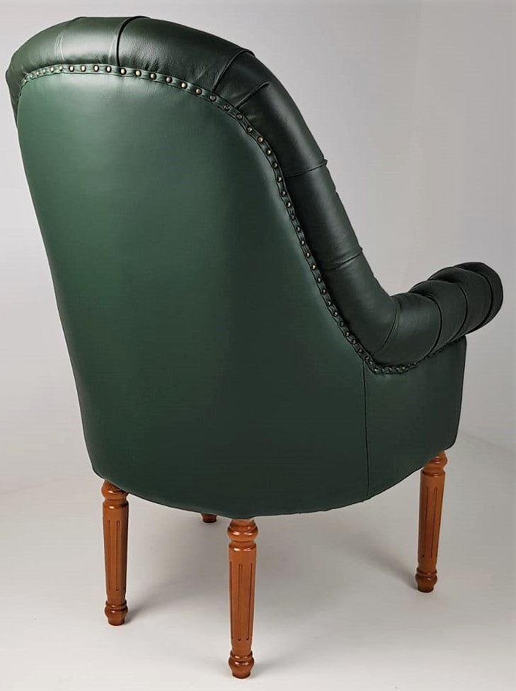 Leather chair with wood outlet frame