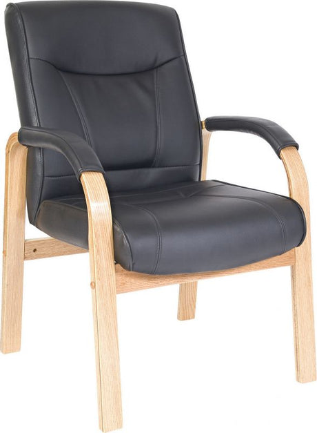 Black Bonded Leather Visitor Chair - Mahogany or Light Oak Wood Option - KINGSTON-VISITOR