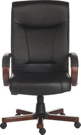 Black Bonded Leather Office Chair - Mahogany or Light Oak Wood Option - KINGSTON