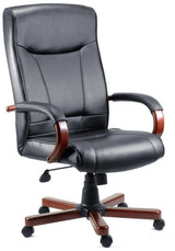 Black Bonded Leather Office Chair - Mahogany or Light Oak Wood Option - KINGSTON