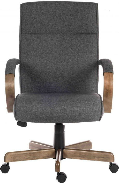 Grey Fabric Office Chair with Wood Arms - GRAYSON