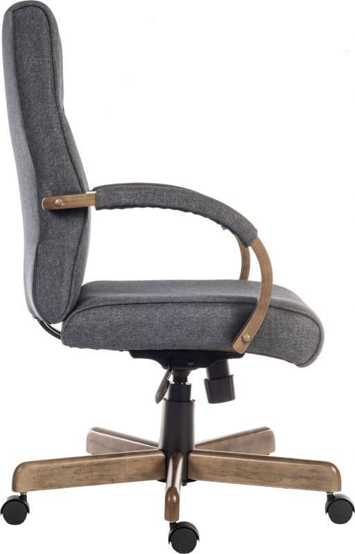 Grey Fabric Office Chair with Wood Arms - GRAYSON