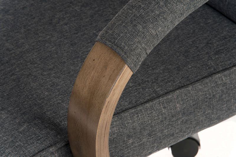 Grey Fabric Office Chair with Wood Arms - GRAYSON