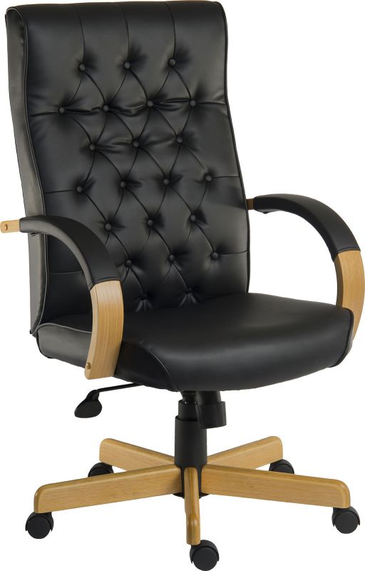 Traditional Black Bonded Leather Executive Office Chair - WARWICK-NOIR